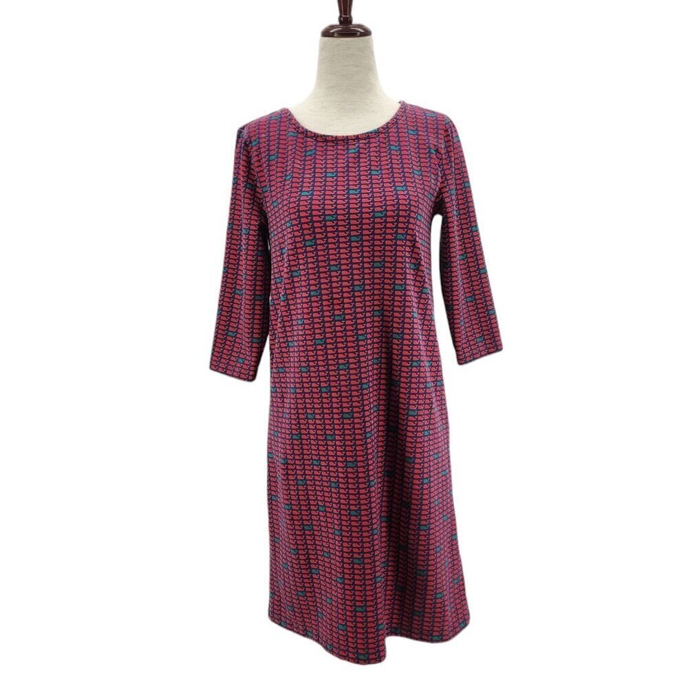 Vineyard Vines Whale Logo Red Blue Green Shift Dress Girls XL